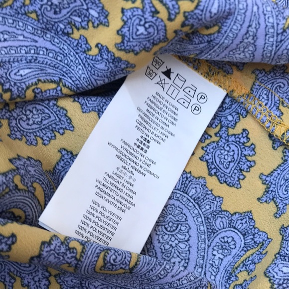 🚨B2G1 MICHAEL MICHAEL KORS Satin Gold & Blue Print Long Sleeved Buttoned Blouse - Picture 7 of 7